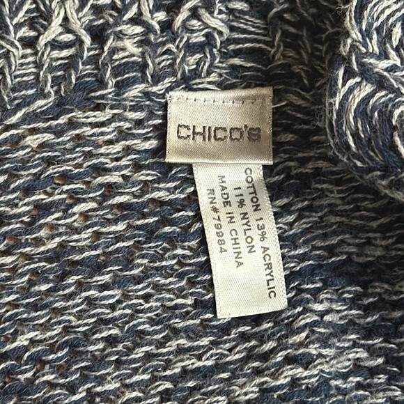 Chico’s Blue Marled Ruffle Knit Poncho Shawl One Size - Picture 2 of 6